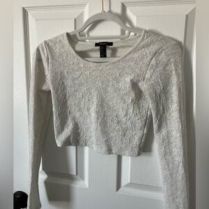 Women's White Lace Crop Top long sleeve